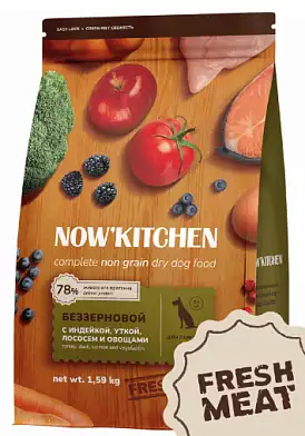 NOW’ Kitchen Grain Free сухой беззерновой корм для пожилых собак всех пород с индейкой, уткой, лососем и овощами