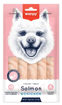 Купить wanpy dog крем-лакомство для собак нежное пюре из лосося и курицы
