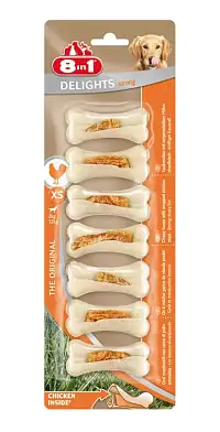 8in1 DELIGHTS Strong XS лакомство для собак мелких пород косточки сверхпрочные с куриным мясом и минералами
